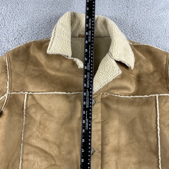 Marlboro Man Coat Mens Large Tan Sherpa Lined Modern NEXT Faux Suede 70s Cowboy - Picture 6 of 12
